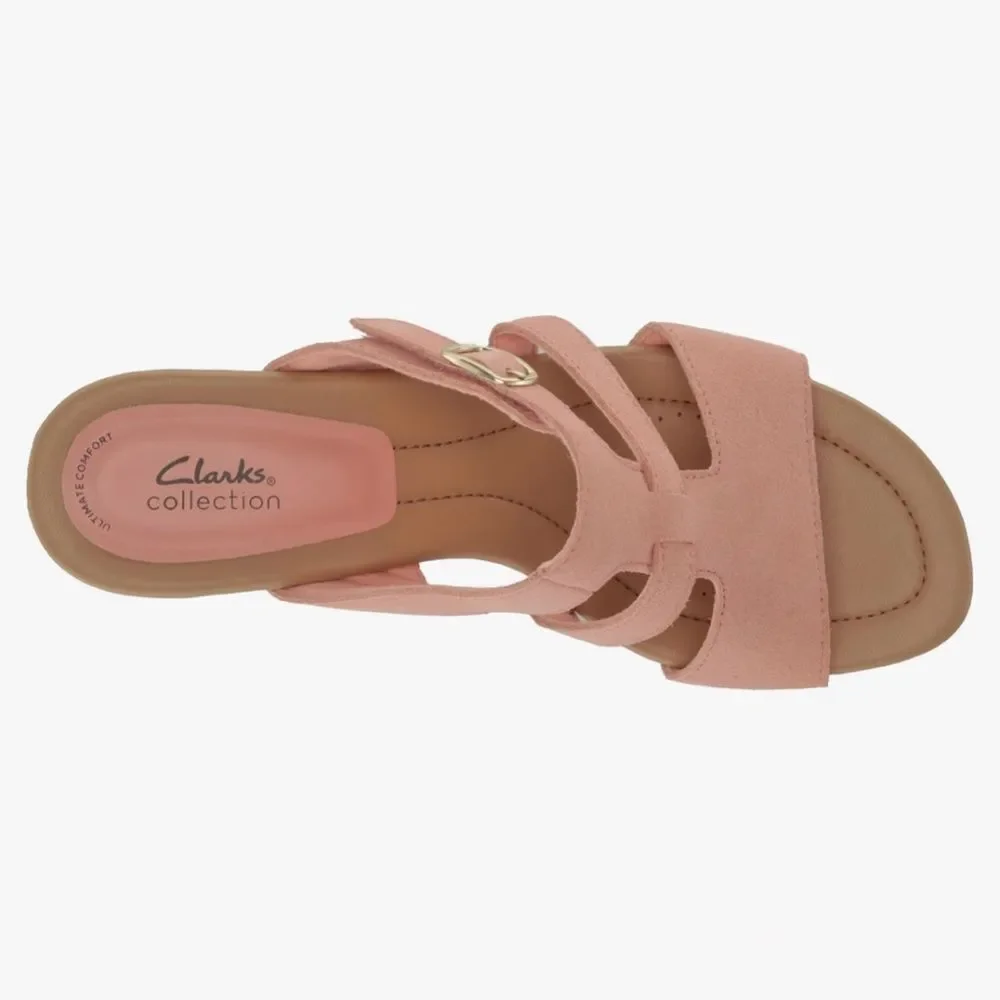 Clarks Heeled Slide Sandals Desirae Palm in powder pink  Suede Size 6.5